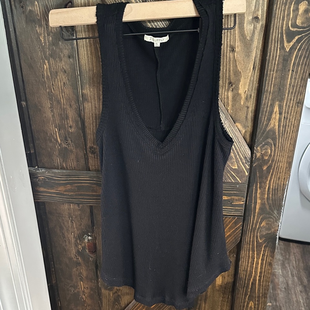 Z Supply Black Ribbed V-Neck Tank Top